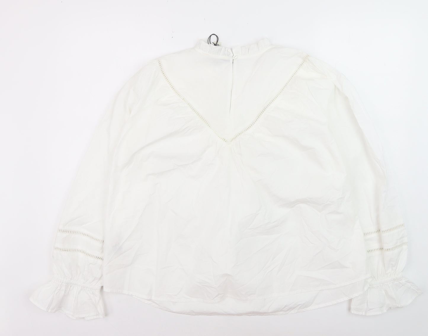 River Island Women’s White Cotton Ruffle High Neck Blouse Size 12