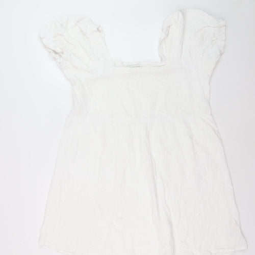 Apricot Womens White Cotton Puff Sleeve Tunic Blouse Size 16