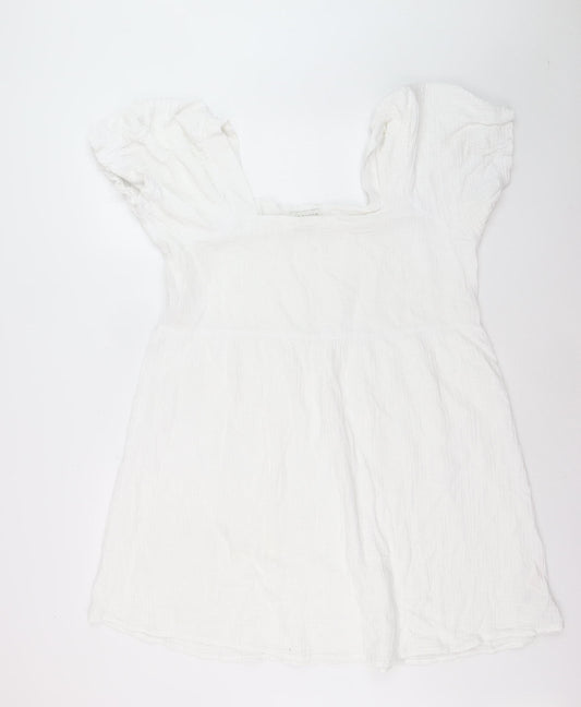 Apricot Womens White Cotton Puff Sleeve Tunic Blouse Size 16
