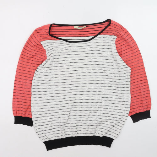 Oasis Women Multicoloured Striped Cotton Knit Pullover Jumper Size L
