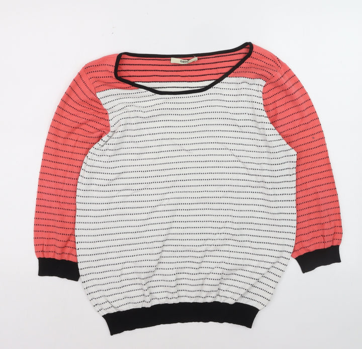 Oasis Women Multicoloured Striped Cotton Knit Pullover Jumper Size L