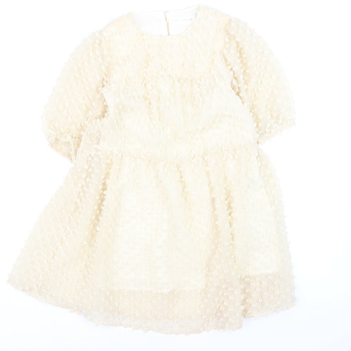 Zara Girls Ivory A-Line Textured Puff Sleeve Party Dress 11-12 Years