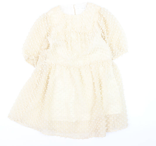 Zara Girls Ivory A-Line Textured Puff Sleeve Party Dress 11-12 Years