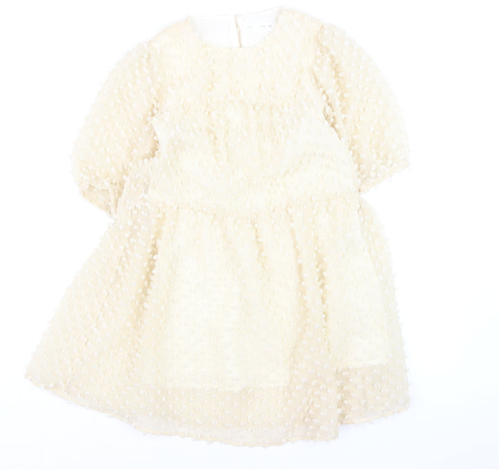 Zara Girls Ivory A-Line Textured Puff Sleeve Party Dress 11-12 Years