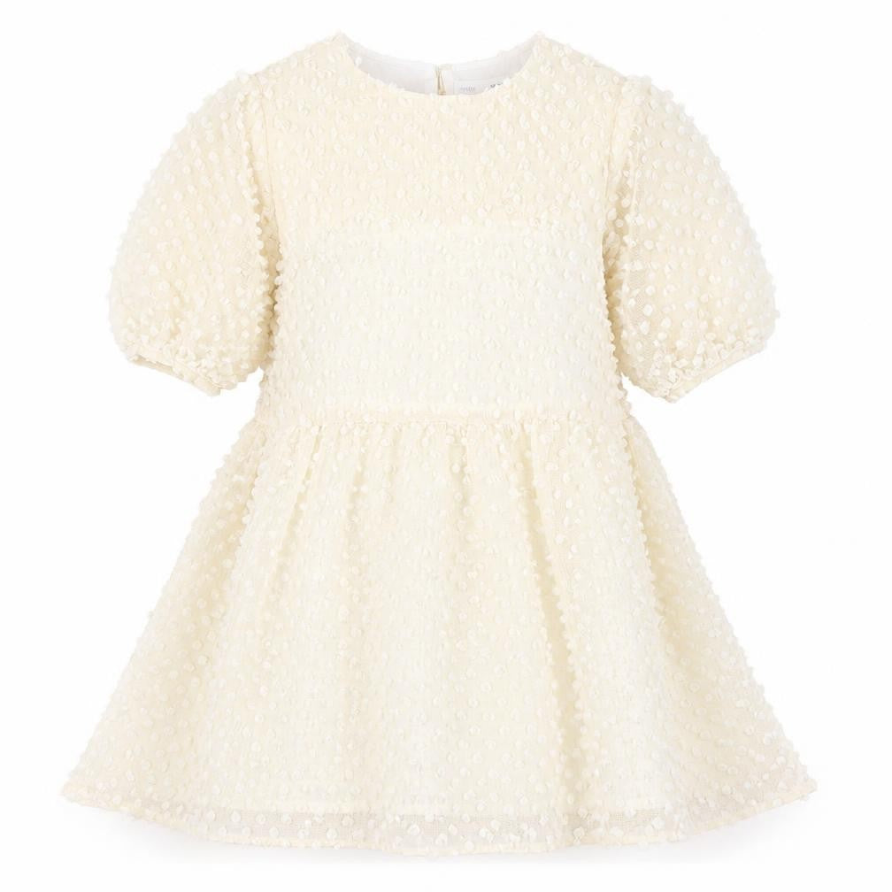 Zara Girls Ivory A-Line Textured Puff Sleeve Party Dress 11-12 Years