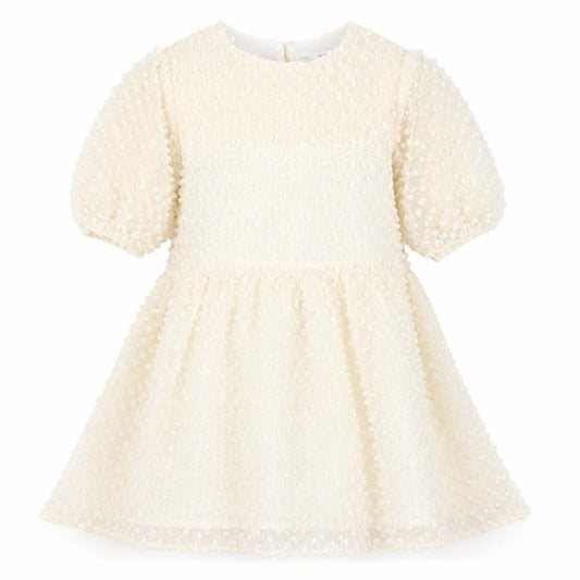 Zara Girls Ivory A-Line Textured Puff Sleeve Party Dress 11-12 Years
