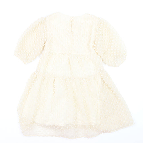 Zara Girls Ivory A-Line Textured Puff Sleeve Party Dress 11-12 Years