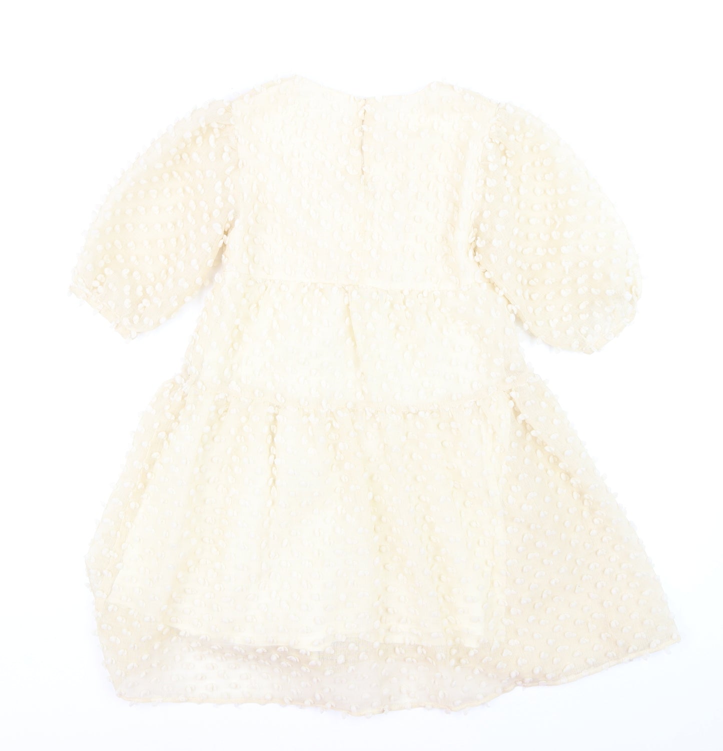 Zara Girls Ivory A-Line Textured Puff Sleeve Party Dress 11-12 Years