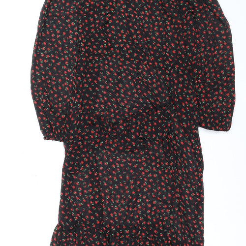 New Look Women's Black Floral Midi Fit & Flare Dress Size 14