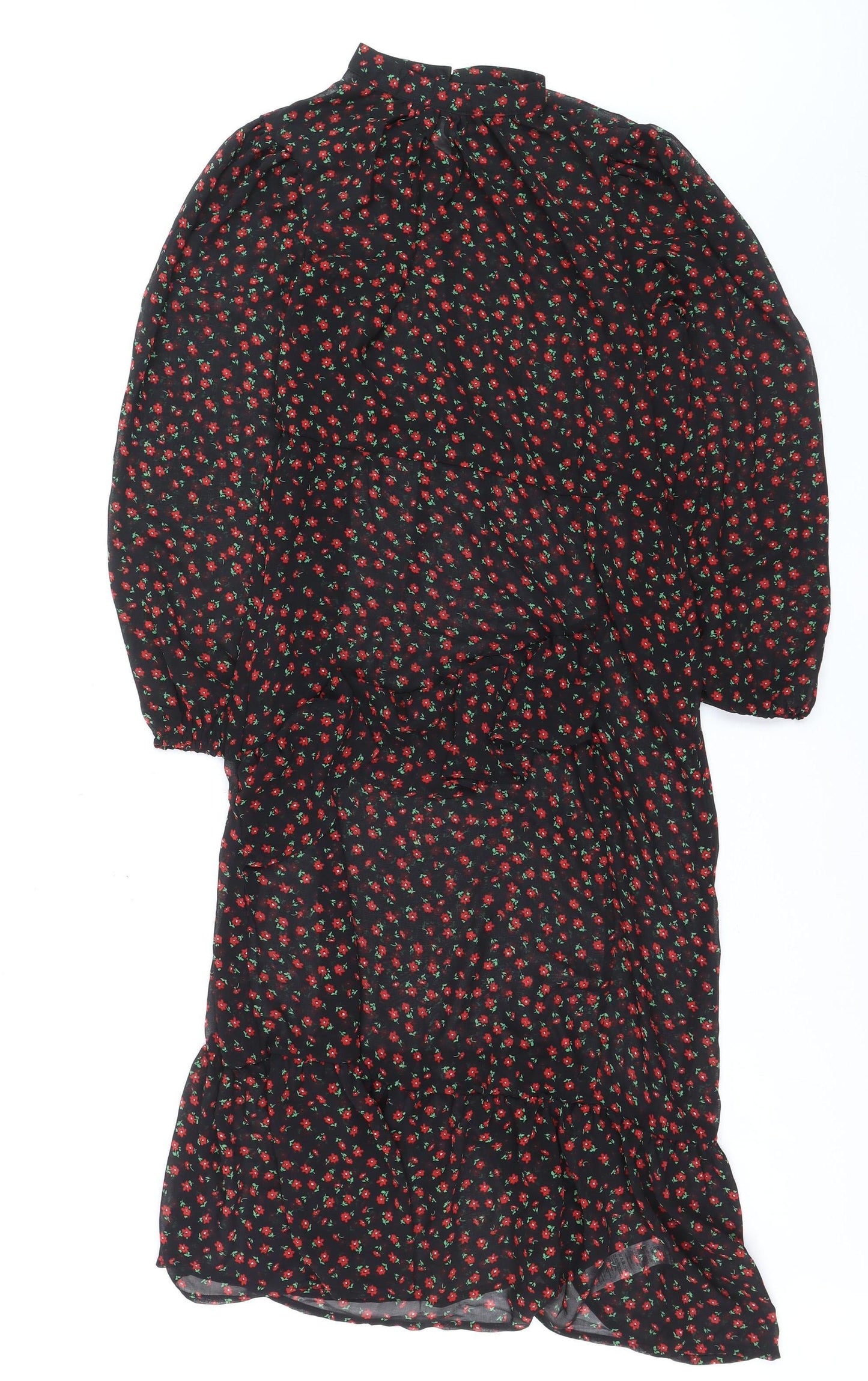 New Look Women's Black Floral Midi Fit & Flare Dress Size 14