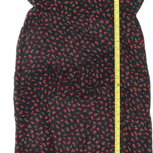 New Look Women's Black Floral Midi Fit & Flare Dress Size 14