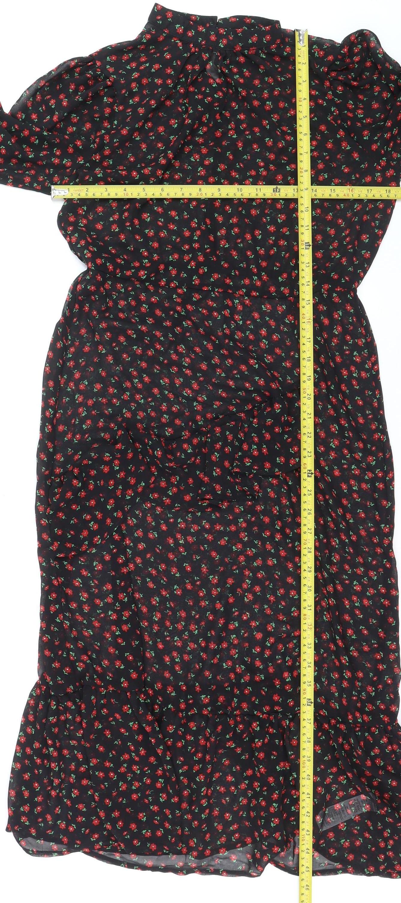 New Look Women's Black Floral Midi Fit & Flare Dress Size 14