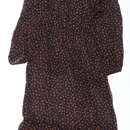 New Look Women's Black Floral Midi Fit & Flare Dress Size 14