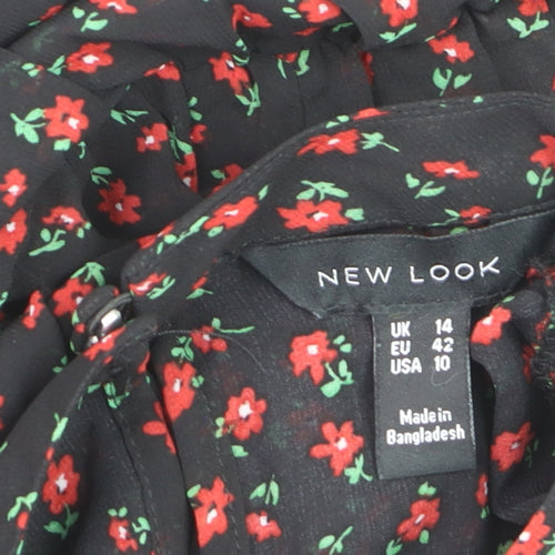New Look Women's Black Floral Midi Fit & Flare Dress Size 14