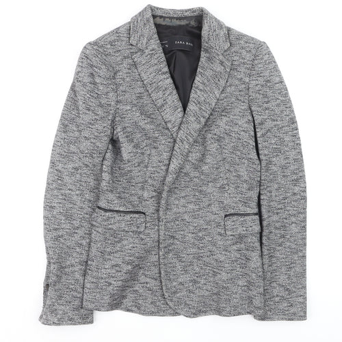 Zara Basic Women Grey Tweed Single-Breasted Blazer Size S
