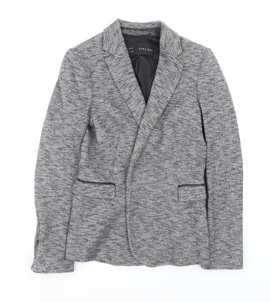 Zara Basic Women Grey Tweed Single-Breasted Blazer Size S