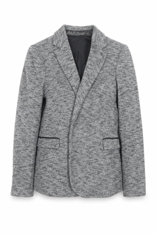 Front view of Zara Basic Women Grey Tweed Single-Breasted Blazer, size S