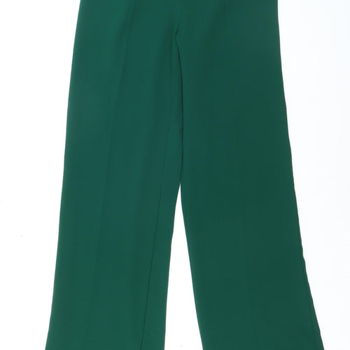 Zara Women Green Crepe Wide-Leg Dress Pants Size S