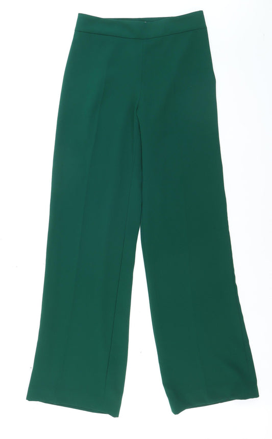 Zara Women Green Crepe Wide-Leg Dress Pants Size S