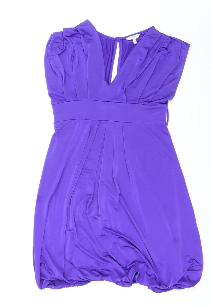 New Look Women’s Purple Bubble Hem Party Dress Size 12 Sleeveless V-Neck