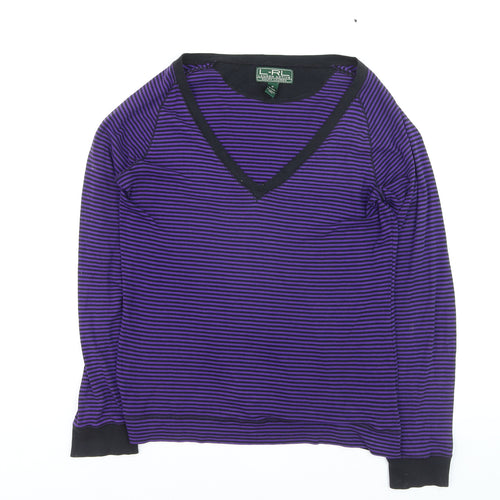 Ralph Lauren Women Purple Striped V-Neck Long Sleeve Cotton Jumper M