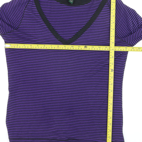 Ralph Lauren Women Purple Striped V-Neck Long Sleeve Cotton Jumper M