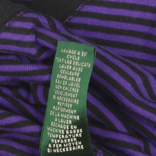 Ralph Lauren Women Purple Striped V-Neck Long Sleeve Cotton Jumper M