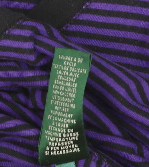 Ralph Lauren Women Purple Striped V-Neck Long Sleeve Cotton Jumper M