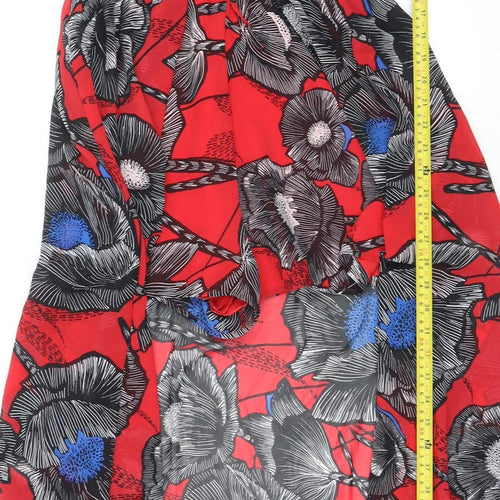 New Look Women’s Red Floral V-Neck Wrap Maxi Dress Size 14