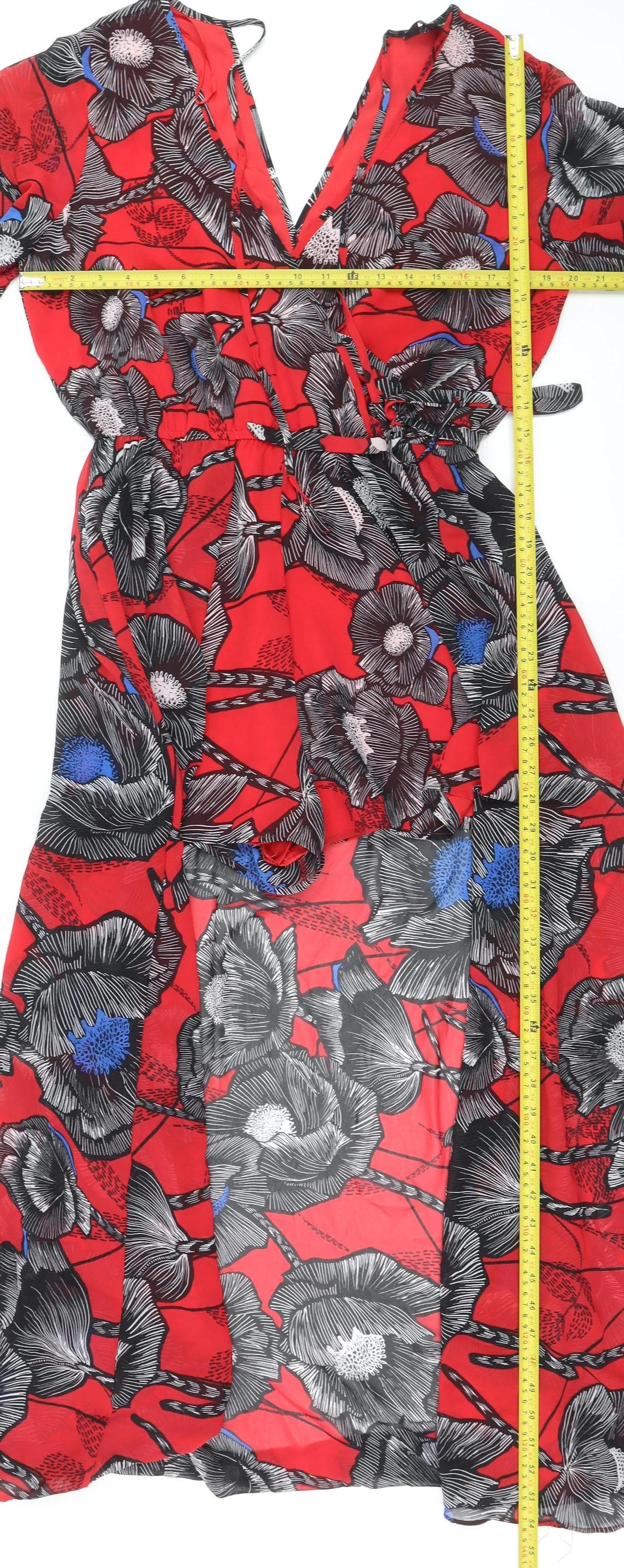New Look Women’s Red Floral V-Neck Wrap Maxi Dress Size 14