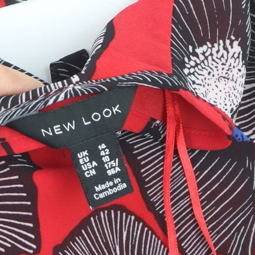 New Look Women’s Red Floral V-Neck Wrap Maxi Dress Size 14