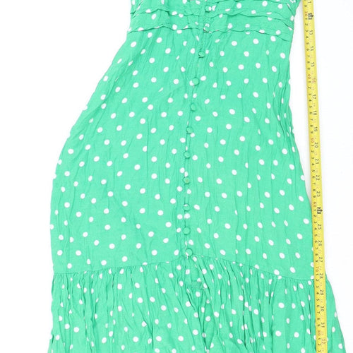 Zara Women Green Polka Dot Midi Fit & Flare Dress S