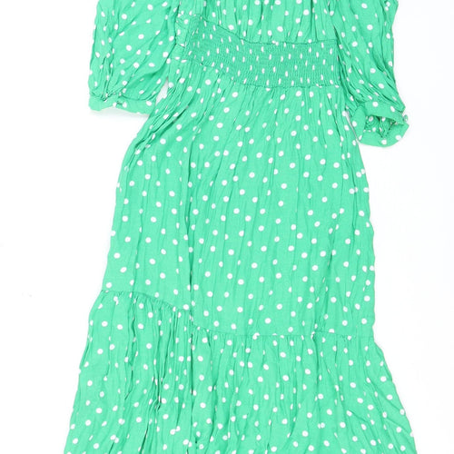 Zara Women Green Polka Dot Midi Fit & Flare Dress S