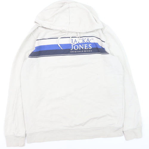 Jack & Jones Men’s Beige XL Pullover Hoodie with Logo Print