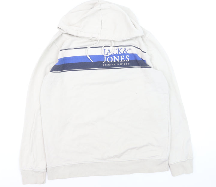 Jack & Jones Men’s Beige XL Pullover Hoodie with Logo Print