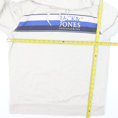 Jack & Jones Men’s Beige XL Pullover Hoodie with Logo Print
