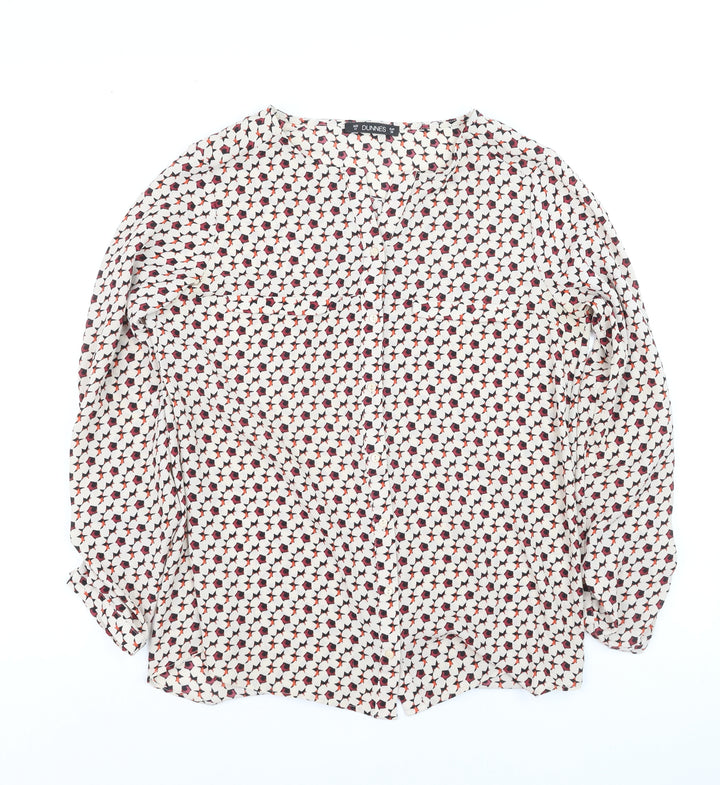 Dunnes Women’s Multicoloured Geometric V-Neck Long Sleeve Blouse Size 10