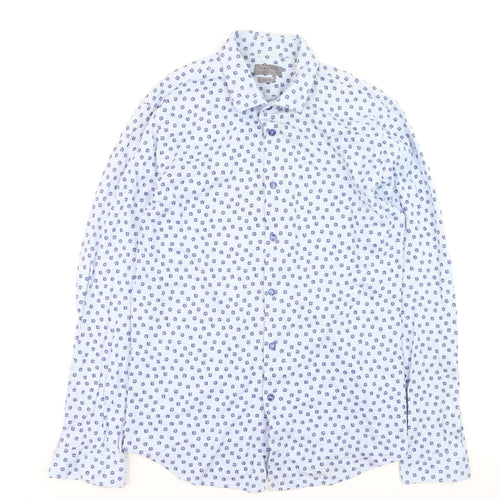 Zara Unisex White Floral Slim Fit Long Sleeve Button-Up Shirt L
