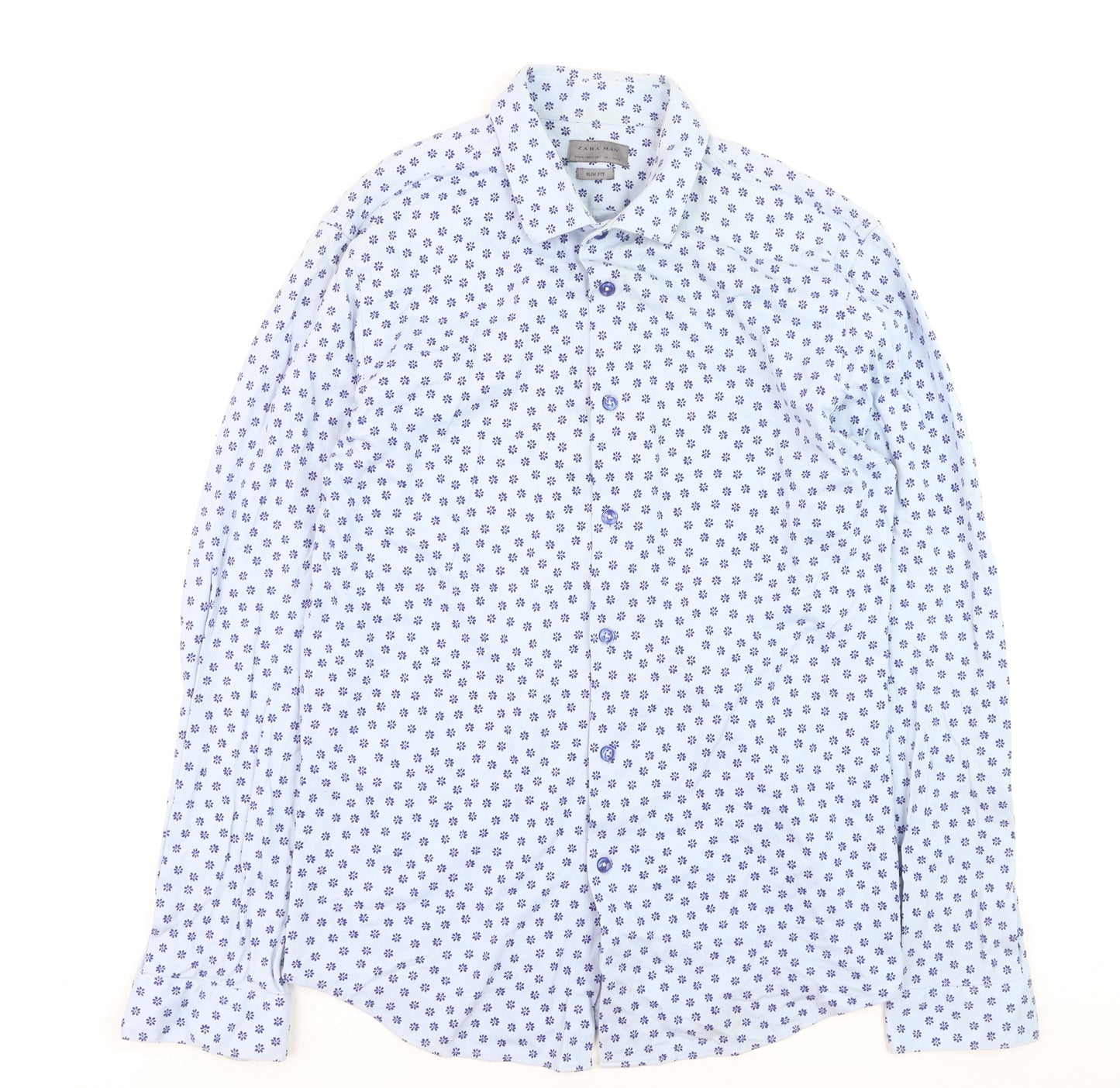 Zara Unisex White Floral Slim Fit Long Sleeve Button-Up Shirt L