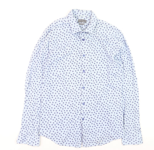 Zara Unisex White Floral Slim Fit Long Sleeve Button-Up Shirt L