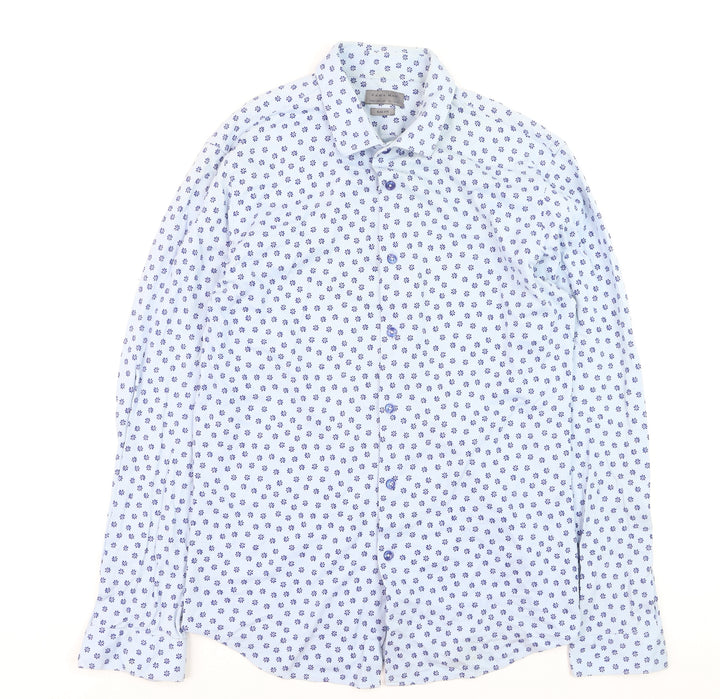 Zara Unisex White Floral Slim Fit Long Sleeve Button-Up Shirt L