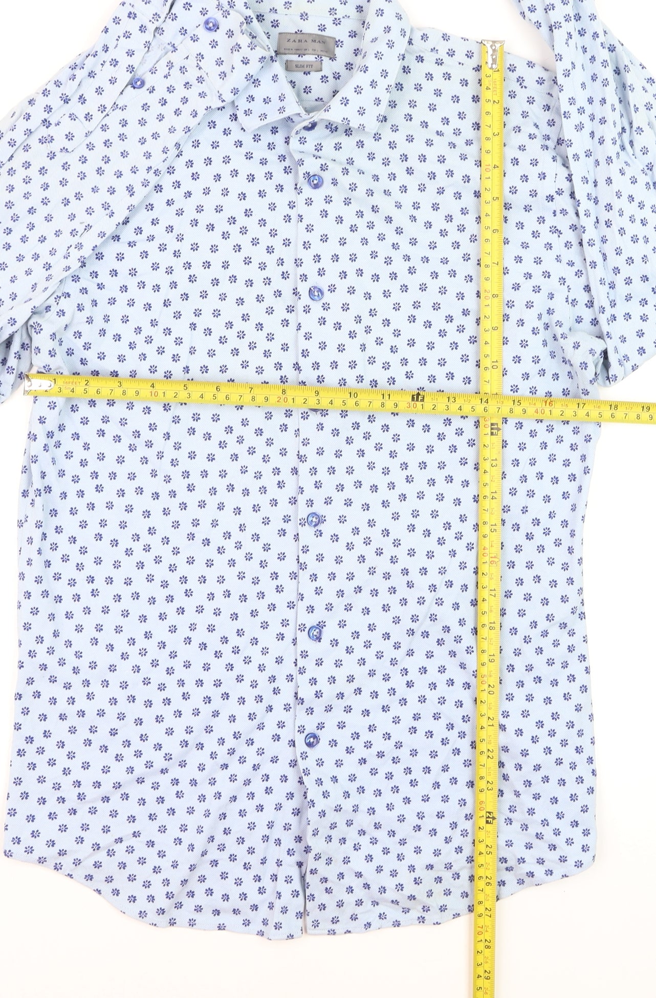 Zara Unisex White Floral Slim Fit Long Sleeve Button-Up Shirt L