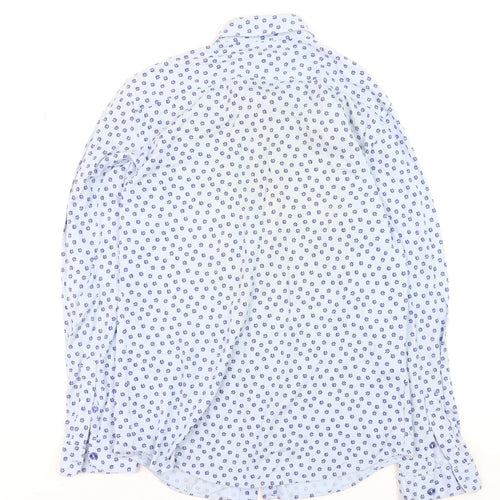 Zara Unisex White Floral Slim Fit Long Sleeve Button-Up Shirt L