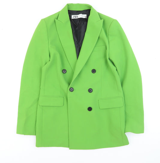 Zara Women Green Double-Breasted Blazer Jacket Size S
