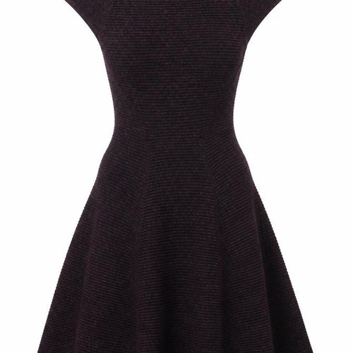 Coast Women Black & Purple Fit & Flare Short Sleeve Knit Dress UK 10
