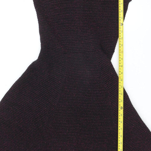 Coast Women Black & Purple Fit & Flare Short Sleeve Knit Dress UK 10