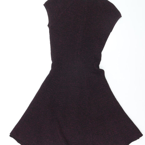Coast Women Black & Purple Fit & Flare Short Sleeve Knit Dress UK 10