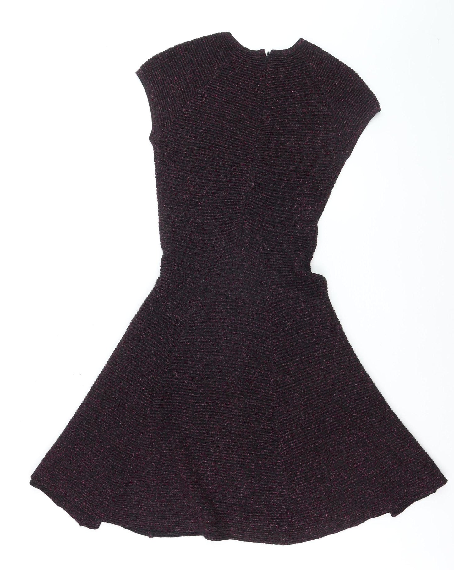 Coast Women Black & Purple Fit & Flare Short Sleeve Knit Dress UK 10