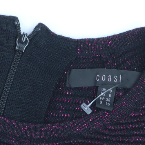 Coast Women Black & Purple Fit & Flare Short Sleeve Knit Dress UK 10