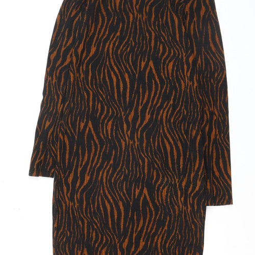 Zara Women Brown Animal Print Bodycon Knit Roll Neck Dress Size S
